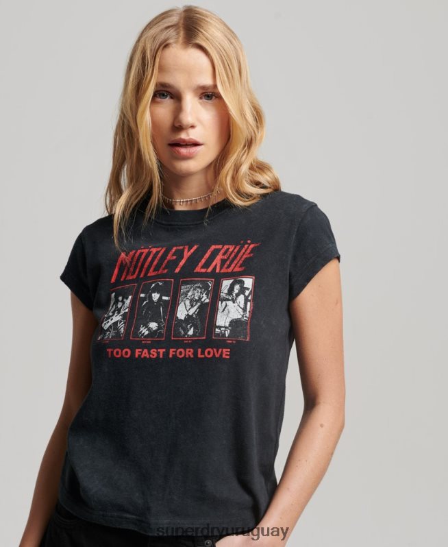 uy Superdry mujer camiseta de manga japonesa de motley crue negro DT2N8Z2661 ropa
