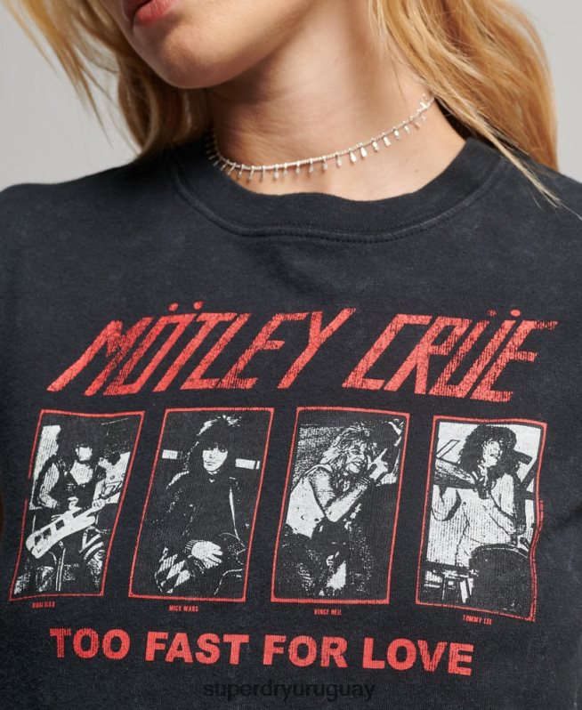 uy Superdry mujer camiseta de manga japonesa de motley crue negro DT2N8Z2661 ropa