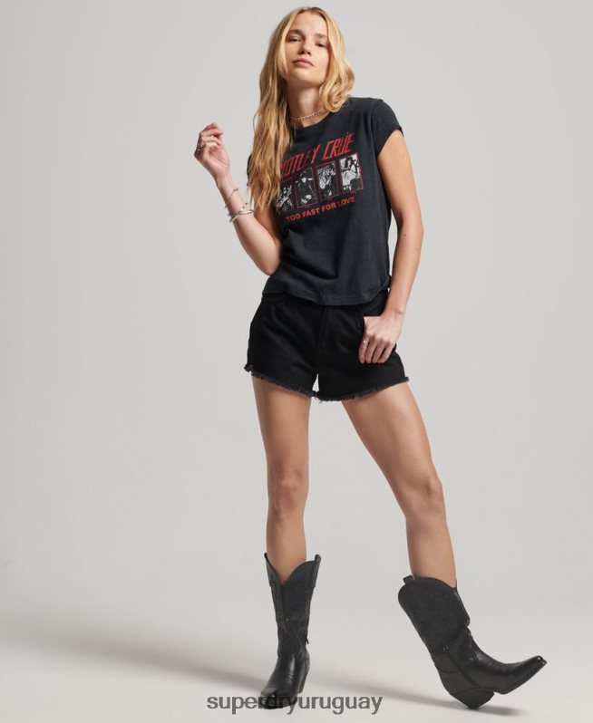 uy Superdry mujer camiseta de manga japonesa de motley crue negro DT2N8Z2661 ropa