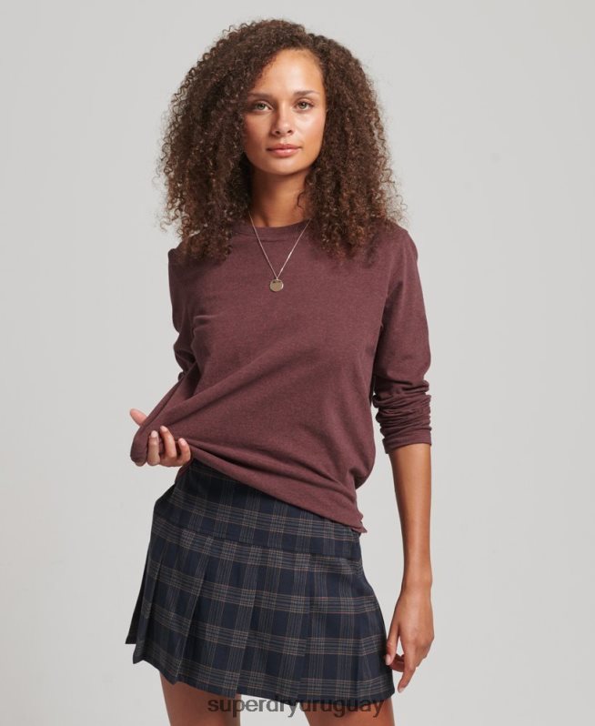 uy Superdry mujer camiseta de manga larga con logo esencial de algodón orgánico rojo DT2N8Z3061 ropa