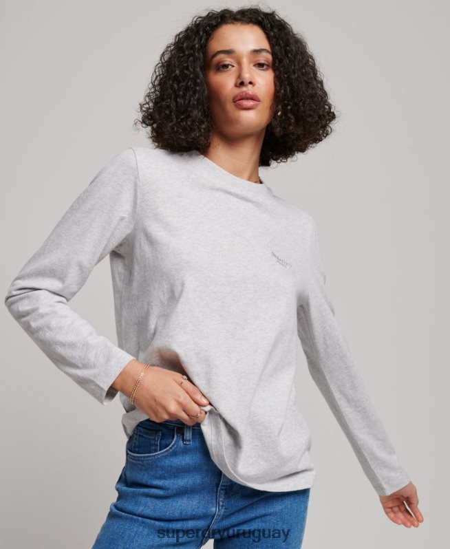uy Superdry mujer camiseta de manga larga con logo vintage de algodón orgánico gris claro DT2N8Z2971 ropa