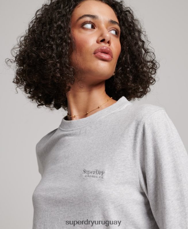 uy Superdry mujer camiseta de manga larga con logo vintage de algodón orgánico gris claro DT2N8Z2971 ropa