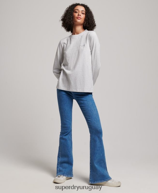 uy Superdry mujer camiseta de manga larga con logo vintage de algodón orgánico gris claro DT2N8Z2971 ropa