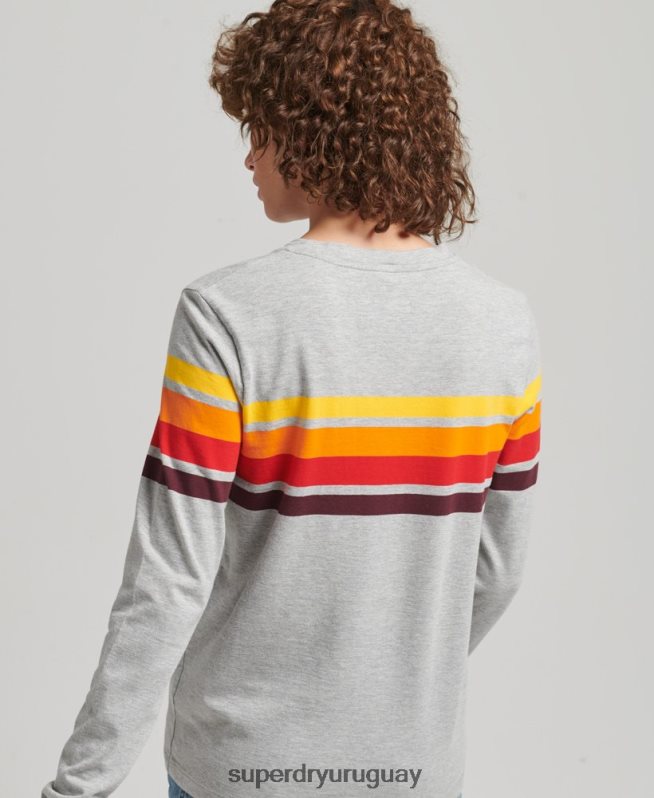 uy Superdry mujer camiseta de manga larga de algodón orgánico con rayas cali 2.0 gris claro DT2N8Z6540 ropa