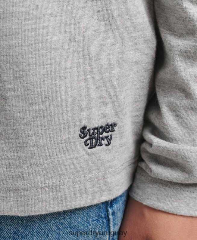 uy Superdry mujer camiseta de manga larga de algodón orgánico con rayas cali 2.0 gris claro DT2N8Z6540 ropa