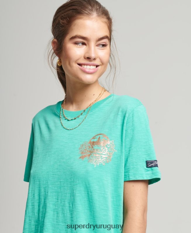 uy Superdry mujer camiseta de temporada con logo vintage verde DT2N8Z2781 ropa