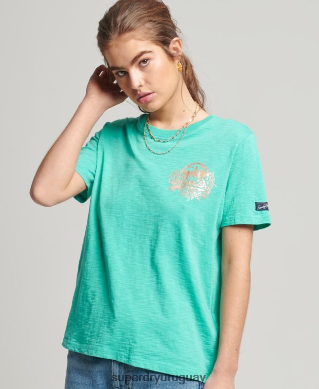 uy Superdry mujer camiseta de temporada con logo vintage verde DT2N8Z2781 ropa