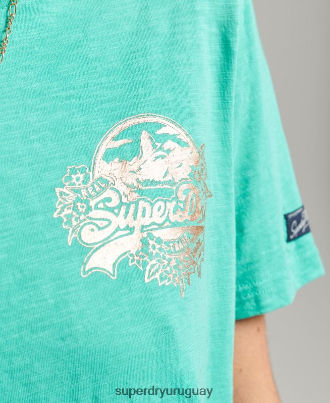 uy Superdry mujer camiseta de temporada con logo vintage verde DT2N8Z2781 ropa