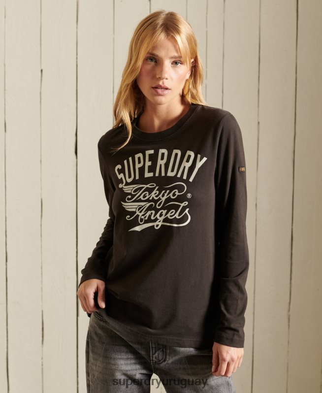 uy Superdry mujer camiseta de trabajo estilo script marrón DT2N8Z6750 ropa