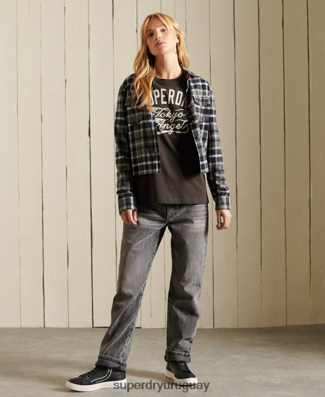 uy Superdry mujer camiseta de trabajo estilo script marrón DT2N8Z6750 ropa