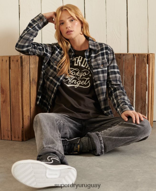 uy Superdry mujer camiseta de trabajo estilo script marrón DT2N8Z6750 ropa