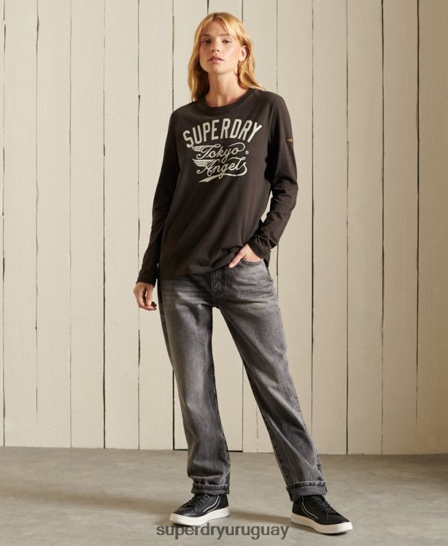 uy Superdry mujer camiseta de trabajo estilo script marrón DT2N8Z6750 ropa
