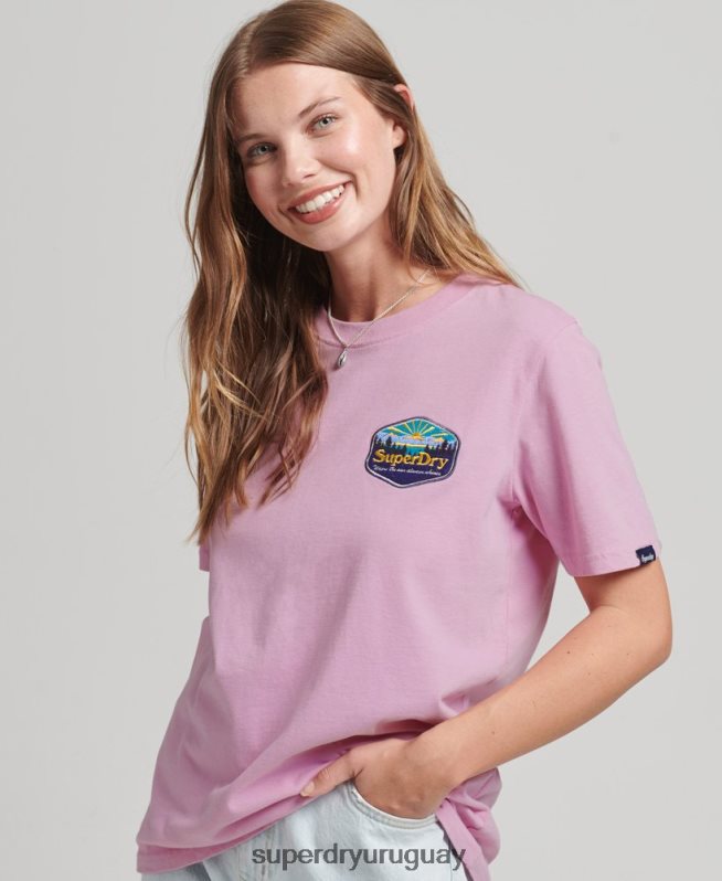 uy Superdry mujer camiseta de viaje rosa DT2N8Z6192 ropa