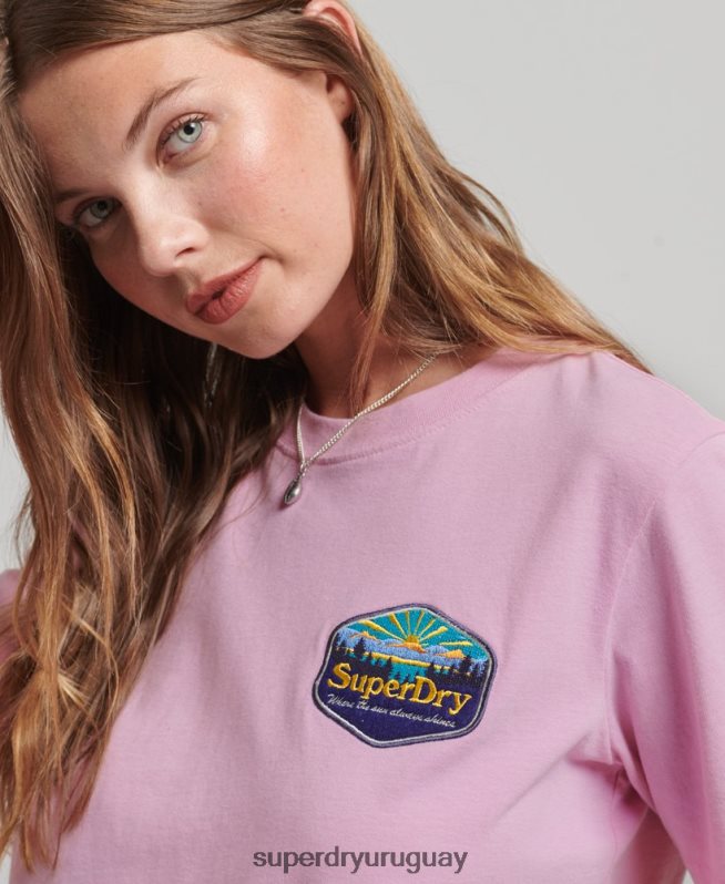 uy Superdry mujer camiseta de viaje rosa DT2N8Z6192 ropa