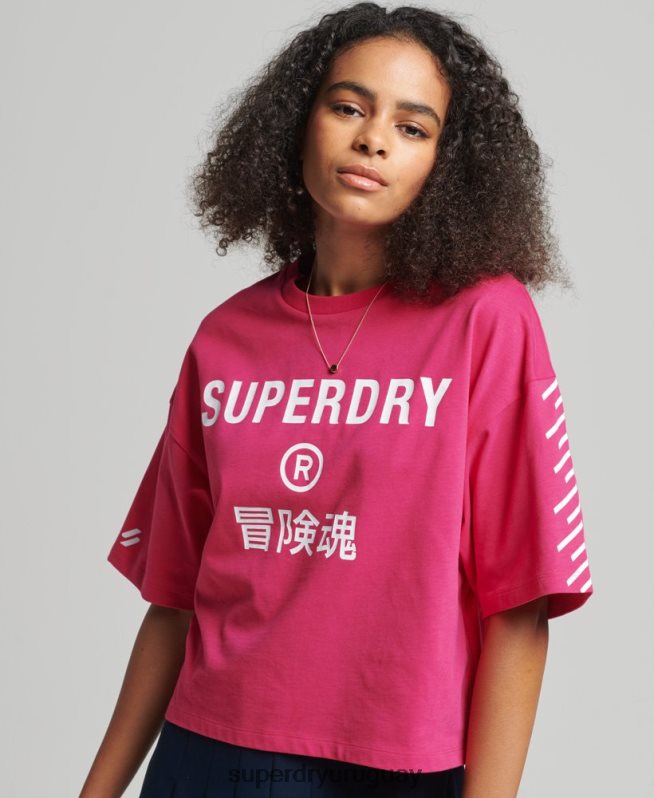 uy Superdry mujer camiseta deportiva con logo rosa DT2N8Z2759 ropa