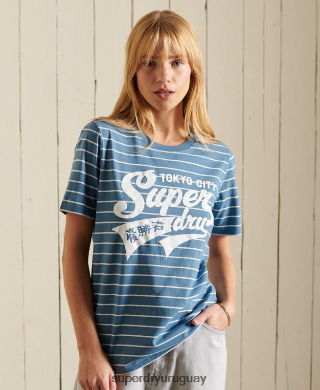 uy Superdry mujer camiseta estilo universitario a rayas azul DT2N8Z2794 ropa