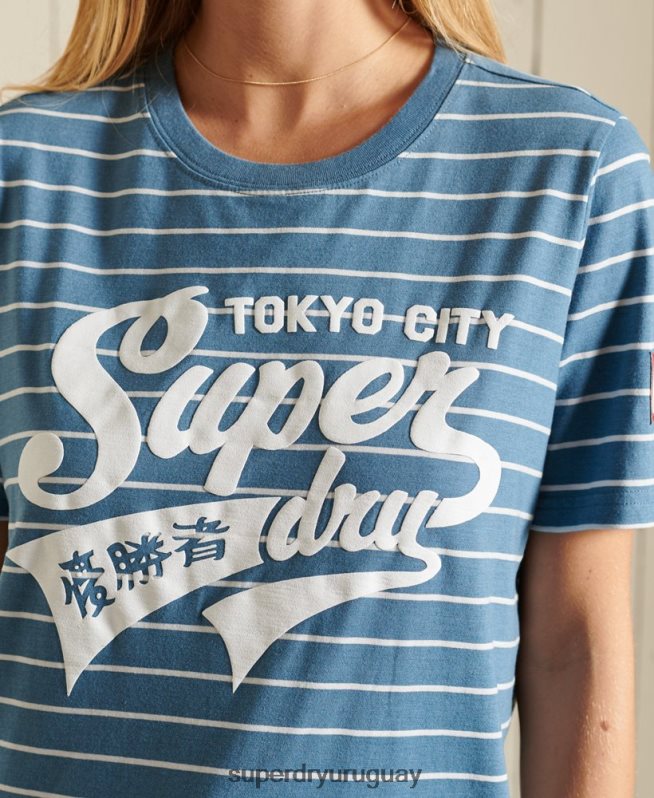 uy Superdry mujer camiseta estilo universitario a rayas azul DT2N8Z2794 ropa