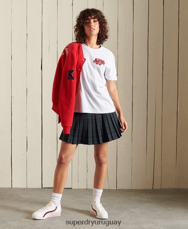 uy Superdry mujer camiseta flocada universitaria estilo script gris claro DT2N8Z2775 ropa