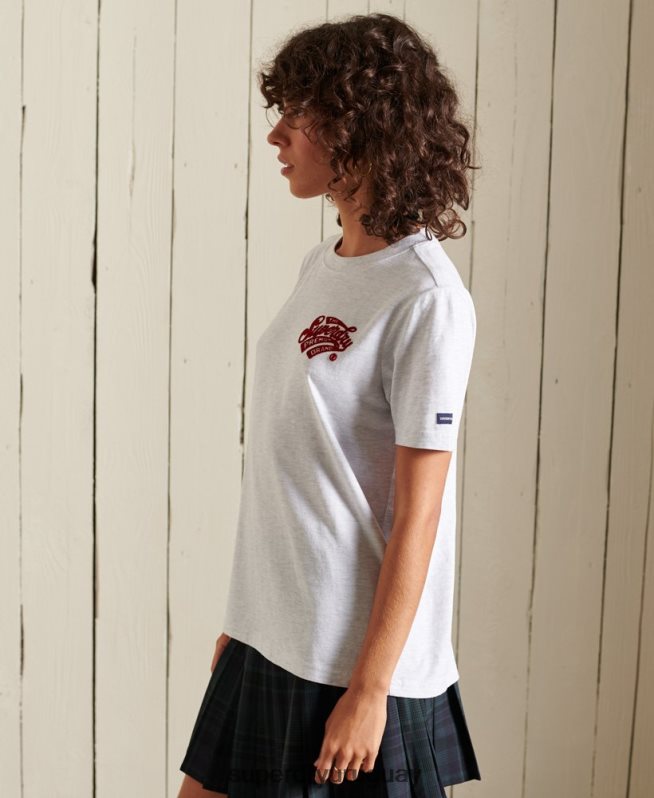 uy Superdry mujer camiseta flocada universitaria estilo script gris claro DT2N8Z2775 ropa