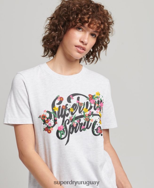uy Superdry mujer camiseta floral estilo script gris claro DT2N8Z6277 ropa