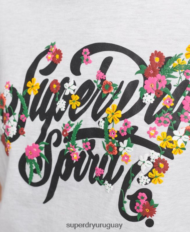 uy Superdry mujer camiseta floral estilo script gris claro DT2N8Z6277 ropa
