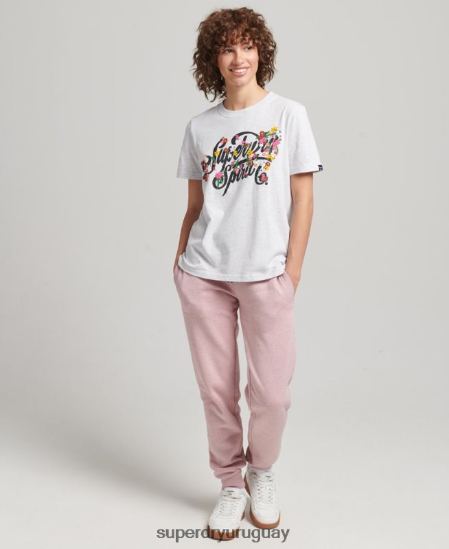 uy Superdry mujer camiseta floral estilo script gris claro DT2N8Z6277 ropa