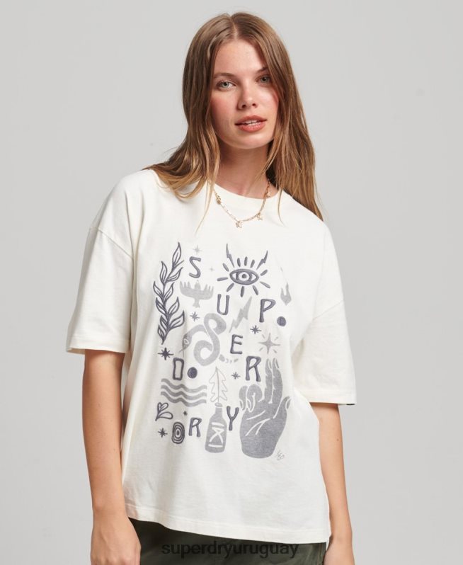 uy Superdry mujer camiseta folk nómada blanco DT2N8Z2724 ropa