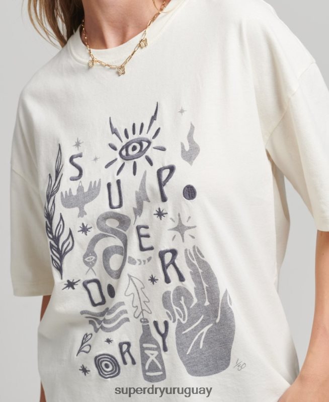 uy Superdry mujer camiseta folk nómada blanco DT2N8Z2724 ropa