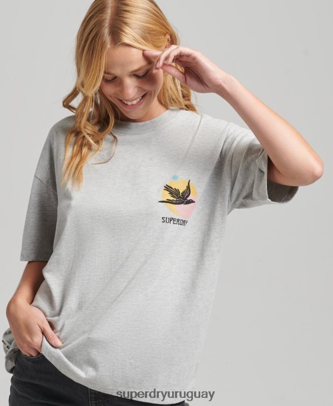 uy Superdry mujer camiseta folk nómada gris DT2N8Z2838 ropa