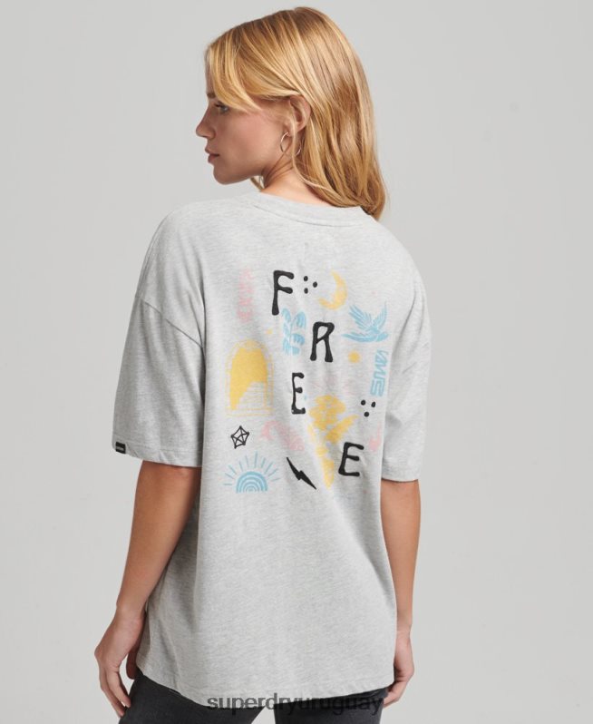 uy Superdry mujer camiseta folk nómada gris DT2N8Z2838 ropa