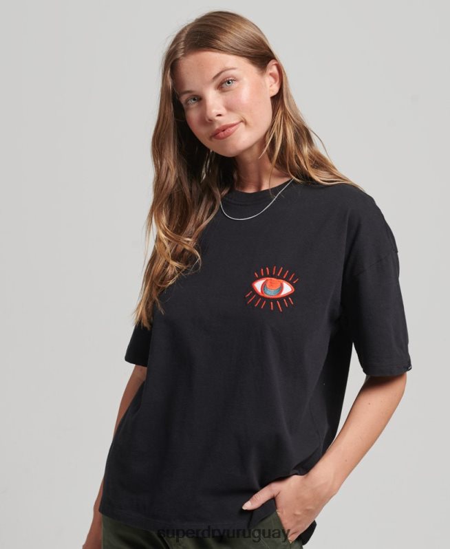 uy Superdry mujer camiseta folk nómada negro DT2N8Z2789 ropa