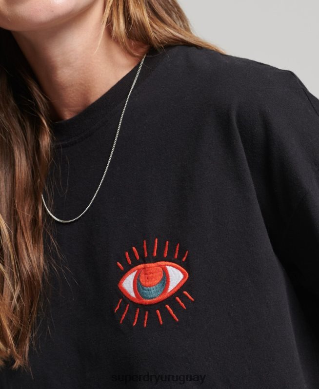 uy Superdry mujer camiseta folk nómada negro DT2N8Z2789 ropa