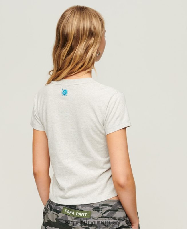 uy Superdry mujer camiseta gráfica con guión de ropa de trabajo gris claro DT2N8Z2115 ropa