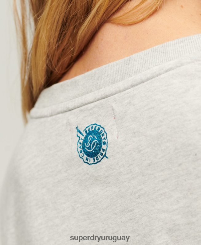 uy Superdry mujer camiseta gráfica con guión de ropa de trabajo gris claro DT2N8Z2115 ropa