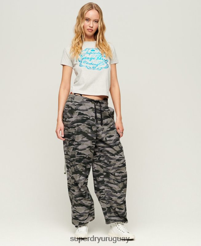 uy Superdry mujer camiseta gráfica con guión de ropa de trabajo gris claro DT2N8Z2115 ropa