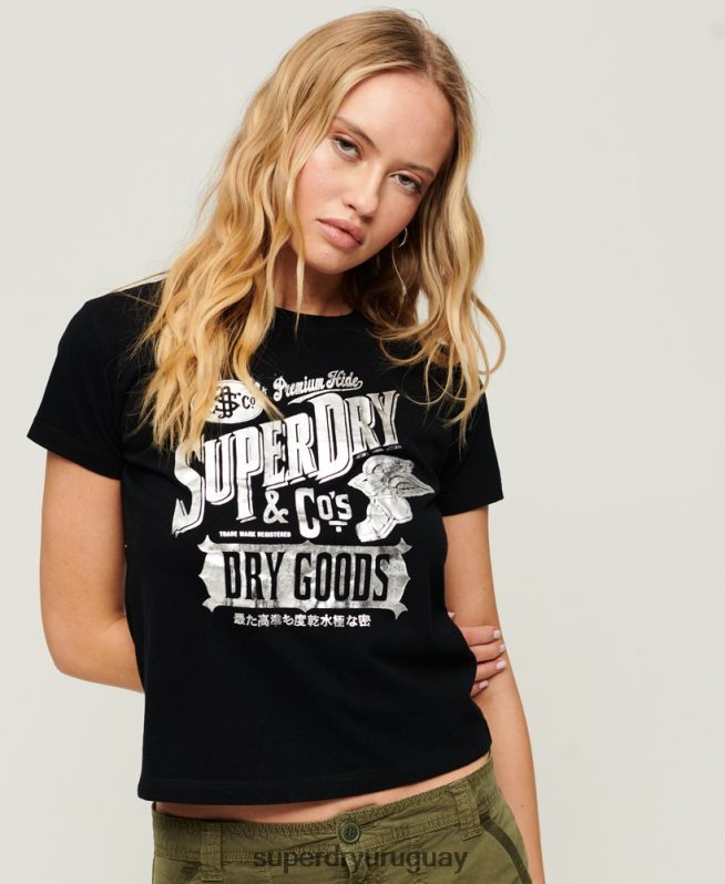 uy Superdry mujer camiseta gráfica con guión de ropa de trabajo negro DT2N8Z2122 ropa