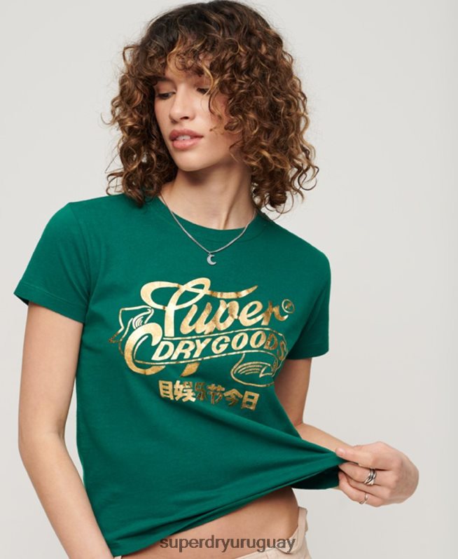 uy Superdry mujer camiseta gráfica con guión de ropa de trabajo verde DT2N8Z2099 ropa