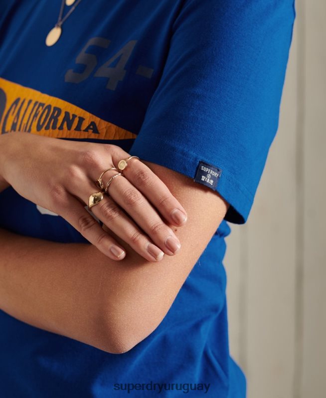 uy Superdry mujer camiseta gráfica de la asociación atlética de california azul DT2N8Z2825 ropa