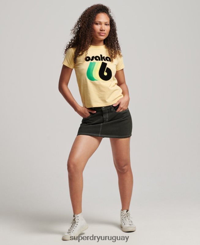 uy Superdry mujer camiseta gráfica de los 90 amarillo DT2N8Z2667 ropa
