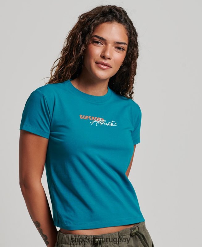 uy Superdry mujer camiseta gráfica de los 90 turquesa DT2N8Z2721 ropa