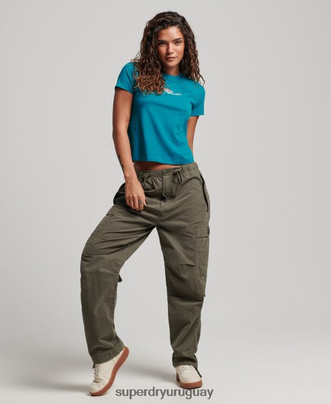 uy Superdry mujer camiseta gráfica de los 90 turquesa DT2N8Z2721 ropa