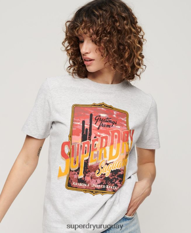 uy Superdry mujer camiseta gráfica de recuerdo de viaje gris DT2N8Z2622 ropa