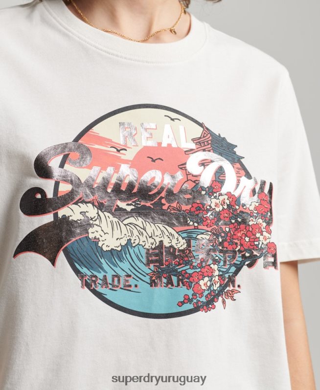 uy Superdry mujer camiseta gráfica japonesa con logo vintage blanco DT2N8Z2680 ropa