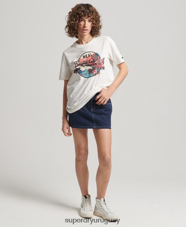 uy Superdry mujer camiseta gráfica japonesa con logo vintage blanco DT2N8Z2680 ropa
