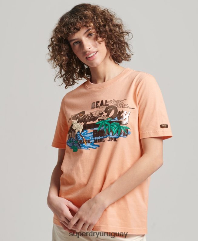 uy Superdry mujer camiseta gráfica japonesa con logo vintage naranja DT2N8Z2679 ropa