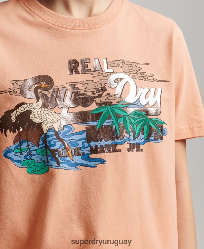 uy Superdry mujer camiseta gráfica japonesa con logo vintage naranja DT2N8Z2679 ropa