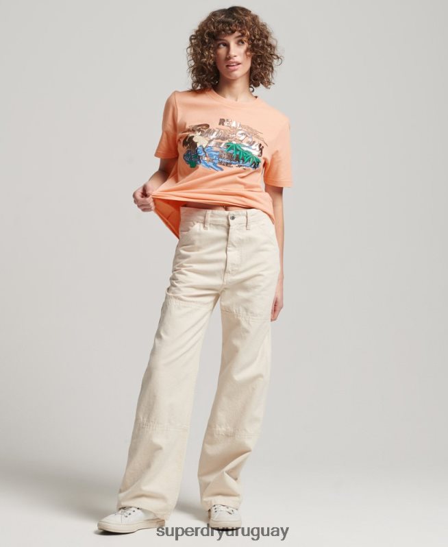 uy Superdry mujer camiseta gráfica japonesa con logo vintage naranja DT2N8Z2679 ropa