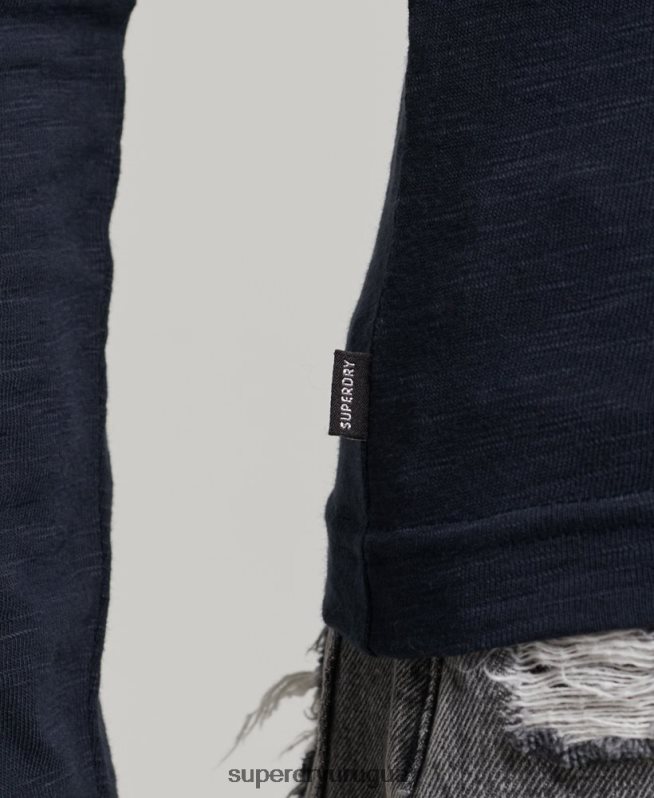 uy Superdry mujer camiseta henley de jersey flameado de manga larga Armada DT2N8Z2869 ropa
