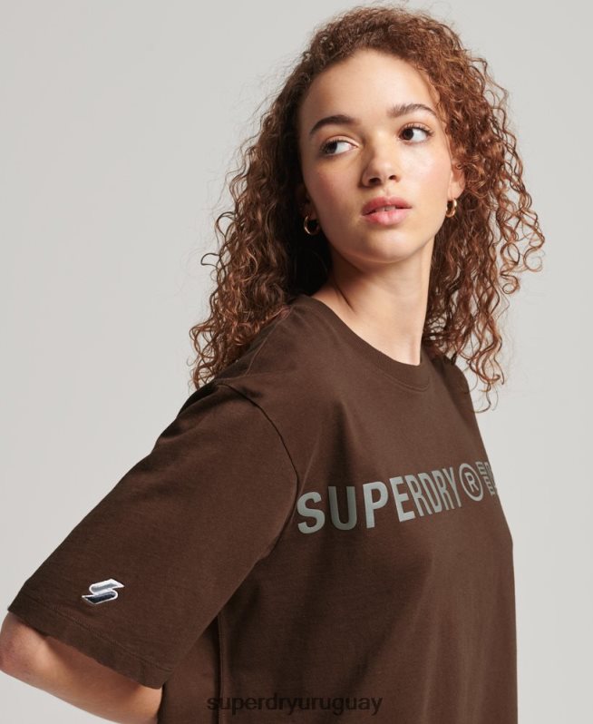 uy Superdry mujer camiseta holgada code linear marrón DT2N8Z6564 ropa