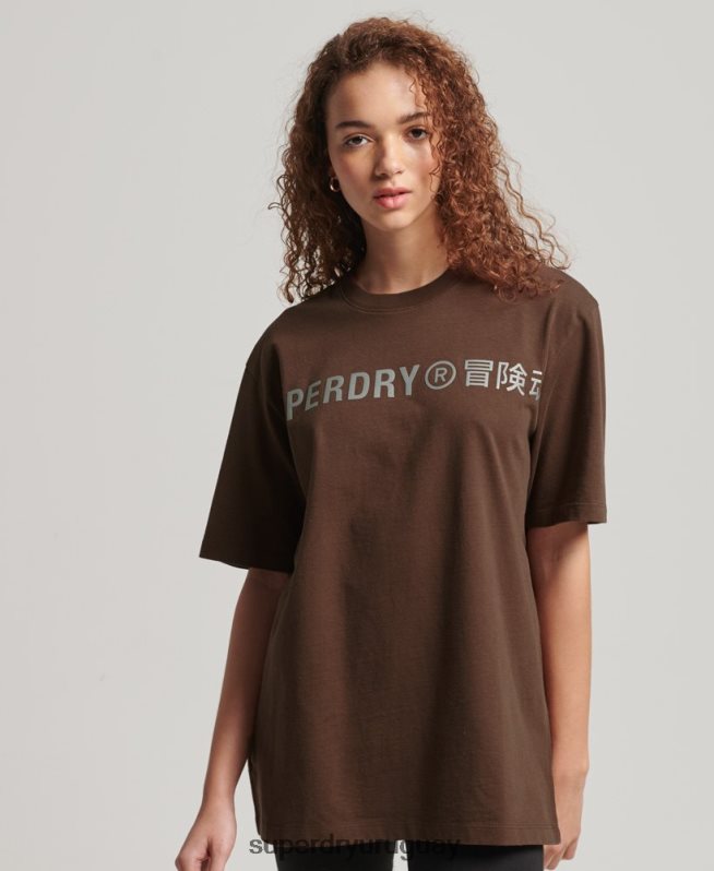 uy Superdry mujer camiseta holgada code linear marrón DT2N8Z6564 ropa